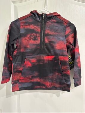Kids Athletic Works Half-Zip Hoodie - Red Black Brushstroke